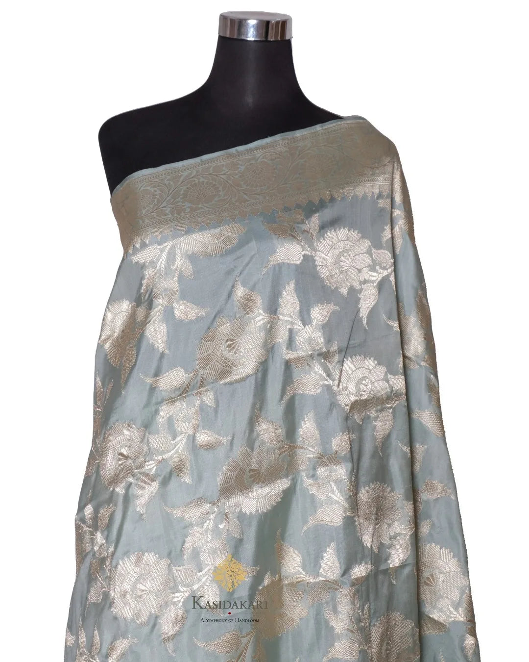 Cement Grey Kadwa Banarasi Katan Silk Handloom Saree