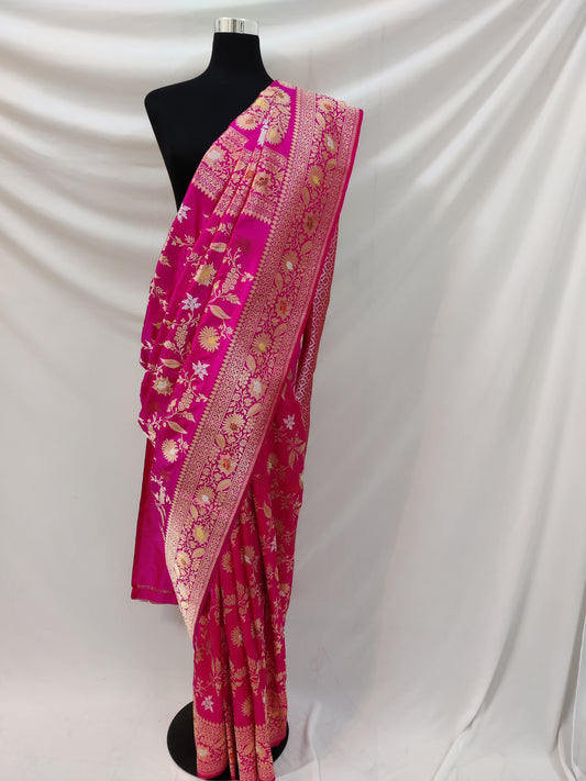 Pink Banarasi Katan Silk Handloom Saree