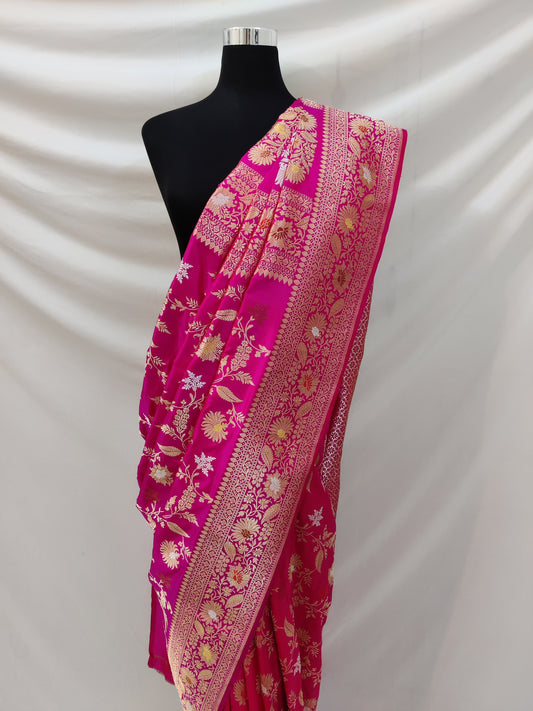 Pink Banarasi Katan Silk Handloom Saree