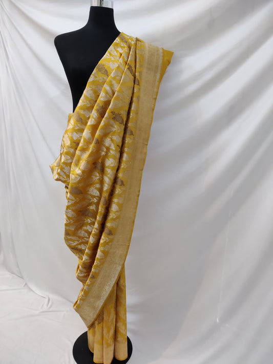 Yellow Banarasi Katan Silk Handloom Saree