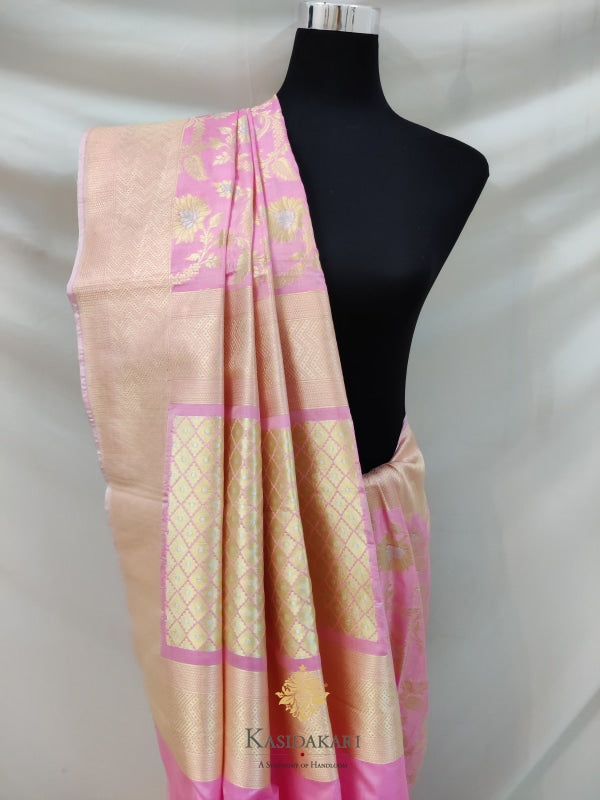 Baby Pink Katan Silk Banarasi Handloom Saree Cutwork