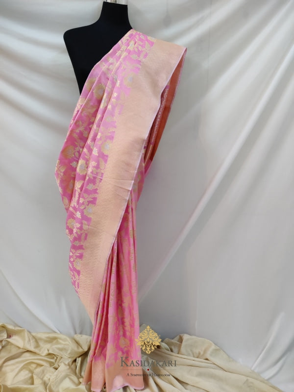 Baby Pink Katan Silk Banarasi Handloom Saree Cutwork