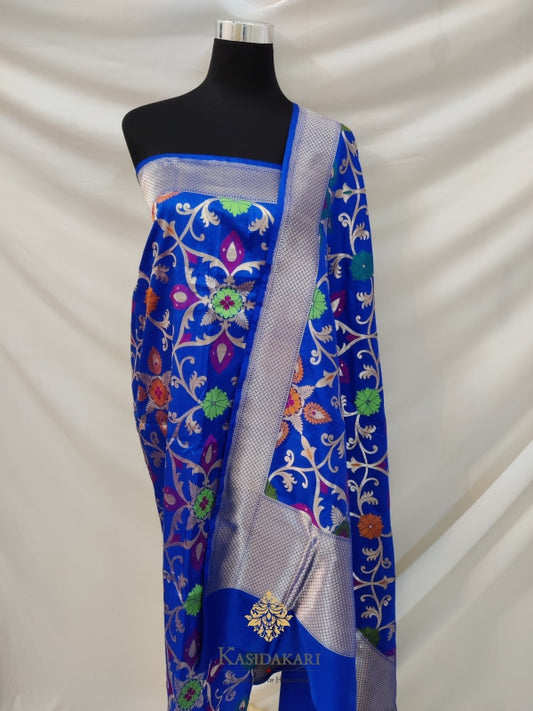 Blue Katan Silk Banarasi Handloom Dupatta