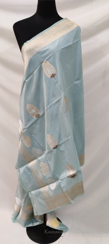 Blue Katan Silk Handloom Banarasi Dupatta