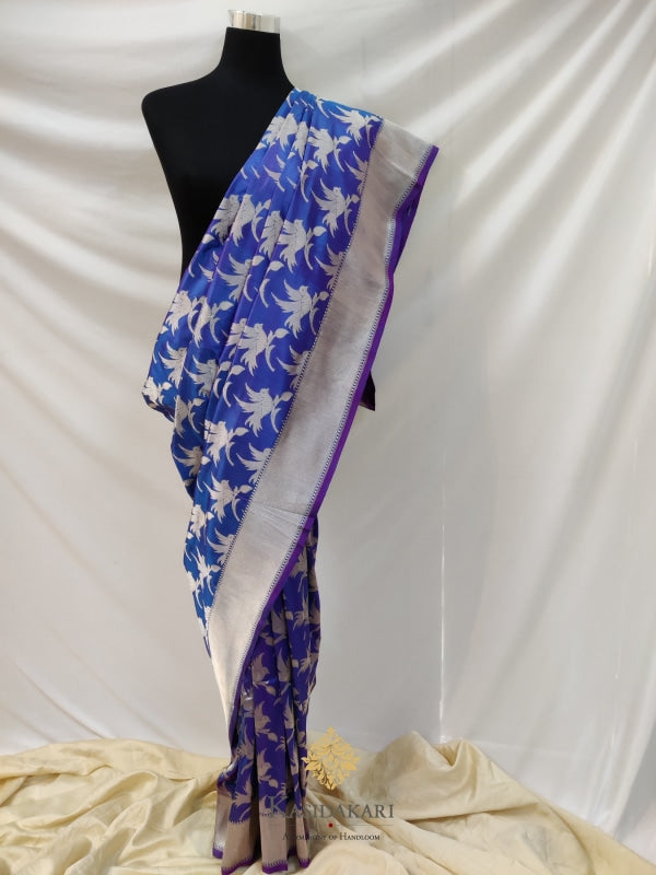 Blue Katan Silk Handloom Banarasi Saree