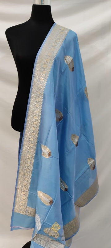 Blue Katan Silk Handloom Dupatta