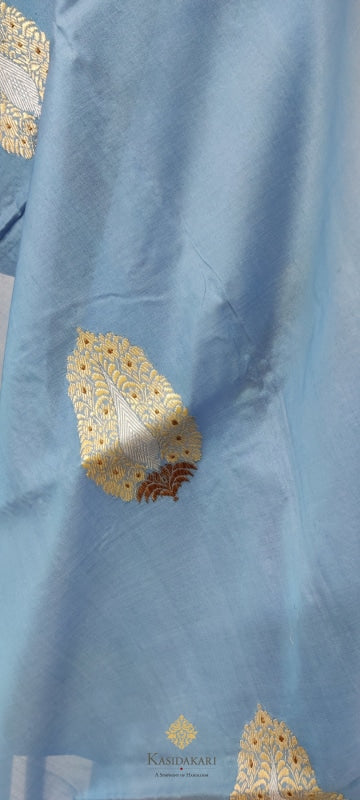 Blue Katan Silk Handloom Dupatta
