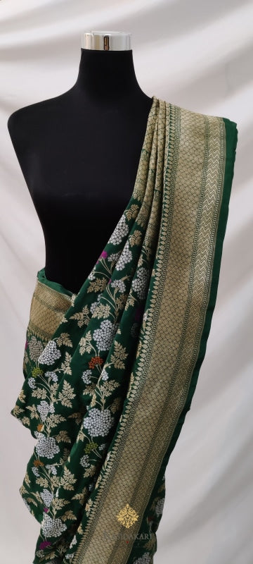 Bottle Green Banarasi Katan Silk Handloom Saree