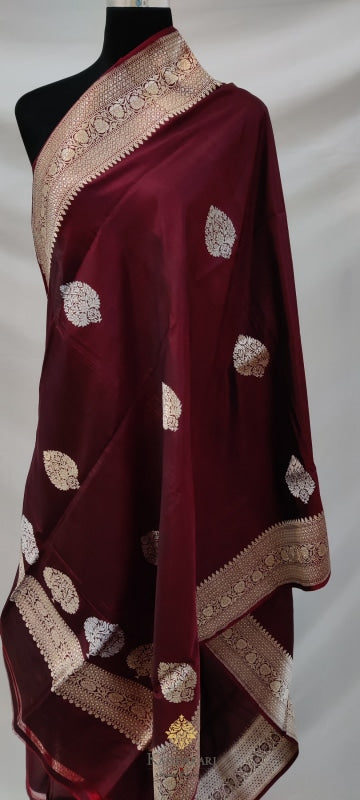 Brown Katan Silk Banarasi Handloom Dupatta