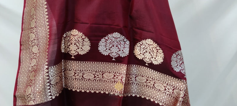 Brown Katan Silk Banarasi Handloom Dupatta