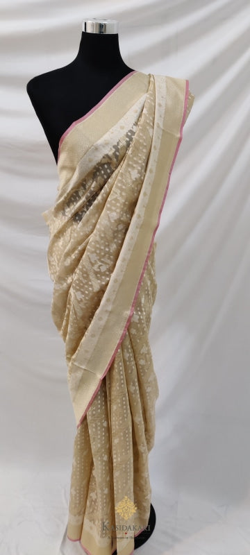 Cream Banarasi Cotton Jamdani Handloom Saree
