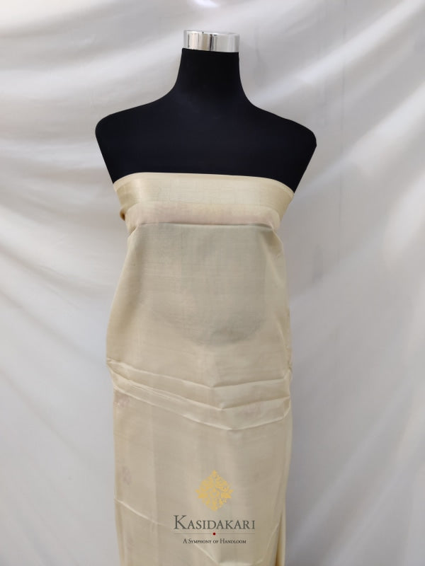 Cream Katan Pure Silk Handloom Banarasi Saree