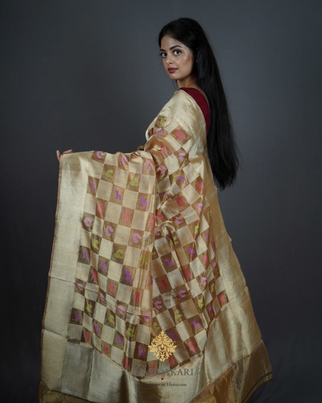 Gloden Tissue Handloom Banarasi Saree