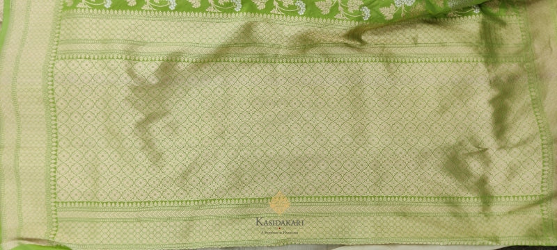 Green Katan Silk Ganga-Jamuna Banarasi Handloom Saree Cutwork