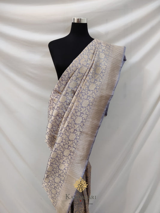 Grey Katan Silk Handloom Banarasi Saree