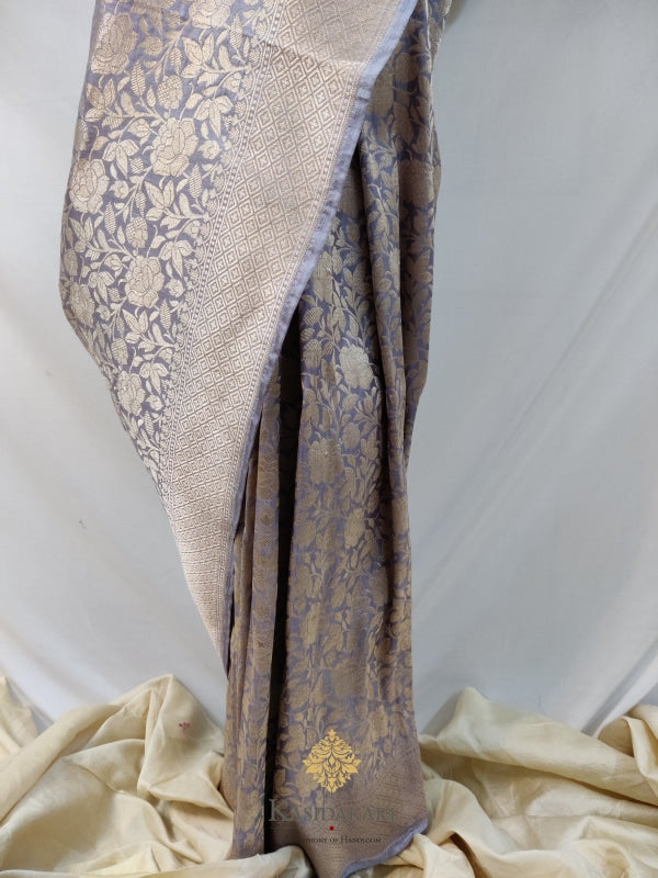 Grey Katan Silk Handloom Banarasi Saree