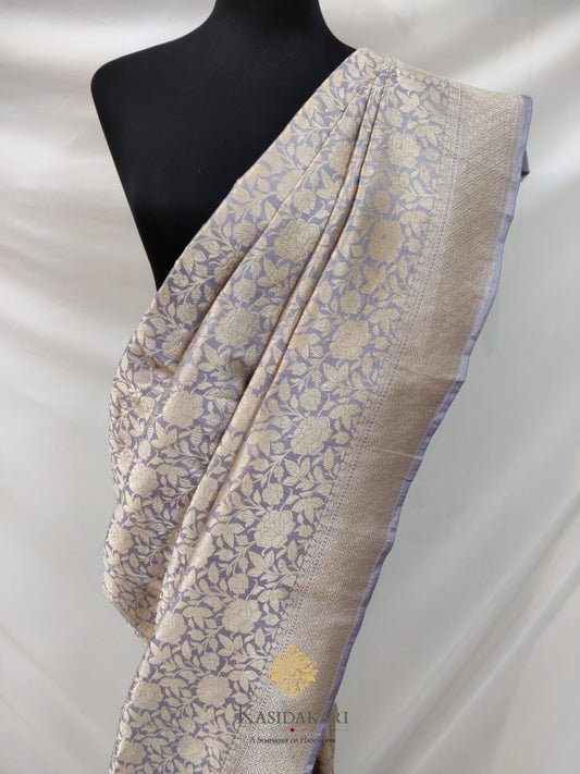 Grey Katan Silk Handloom Banarasi Saree