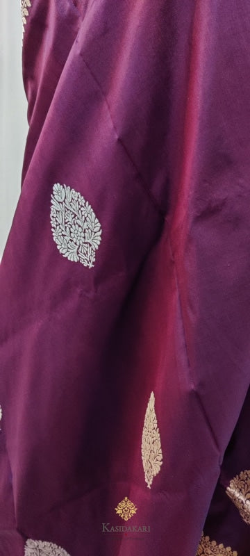 Maroon Katan Silk Banarasi Handloom Dupatta