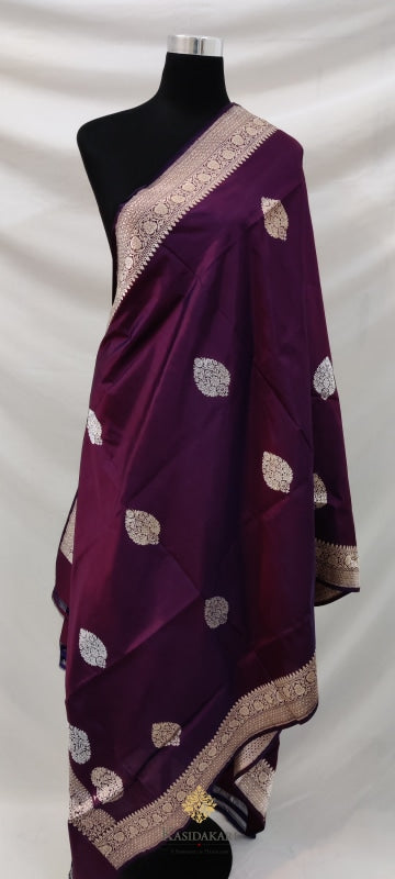 Maroon Katan Silk Banarasi Handloom Dupatta