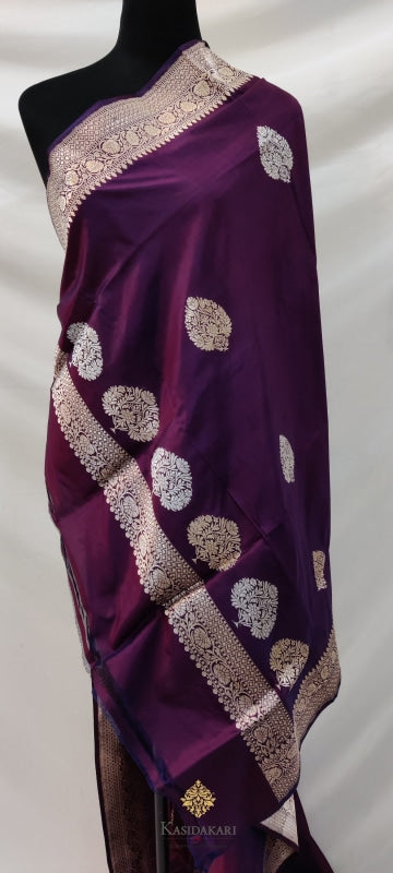 Maroon Katan Silk Banarasi Handloom Dupatta