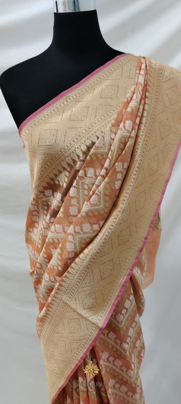 Orange Banarasi Cotton Jamdani Handloom Saree