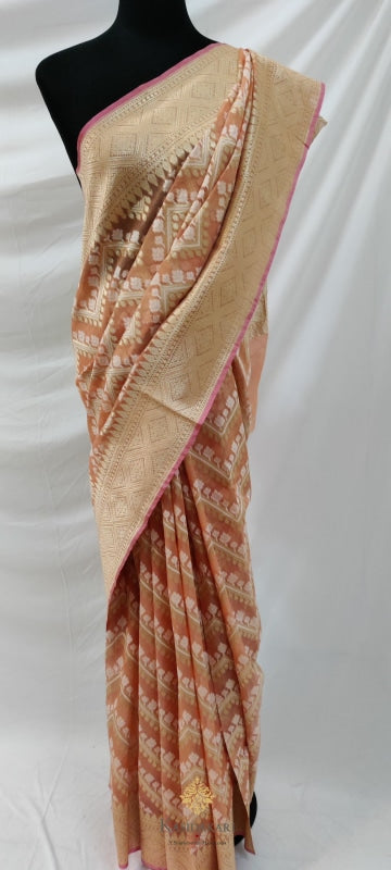 Orange Banarasi Cotton Jamdani Handloom Saree