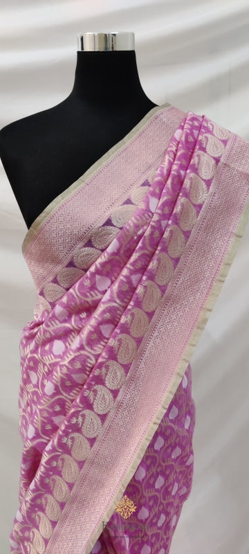 Pink Banarasi Cotton Jamdani Handloom Saree