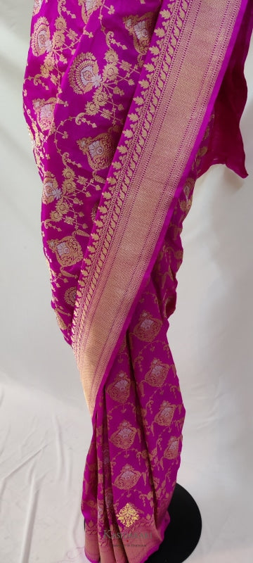 Pink Kadwa Katan Silk Banarasi Saree