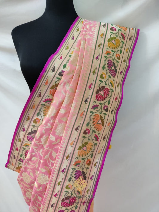 Pink Katan Silk Handloom Banarasi Saree