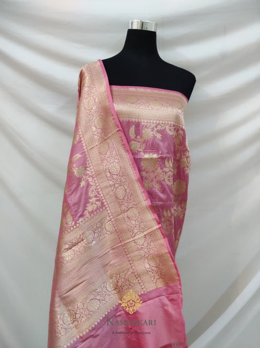 Pink Katan Silk Handloom Dupatta