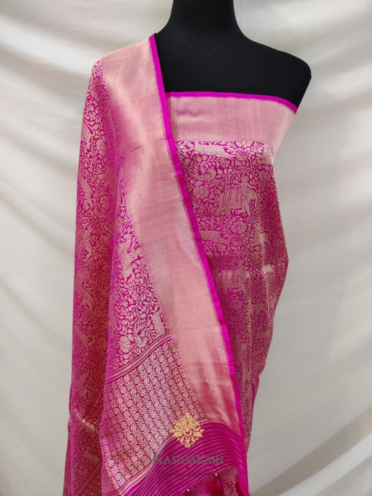 Pink Shikargh Katan Silk Banarasi Handloom Dupatta
