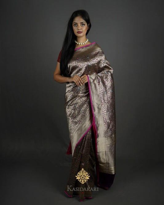 Purple Banarasi Silk Wasket Handloom Saree