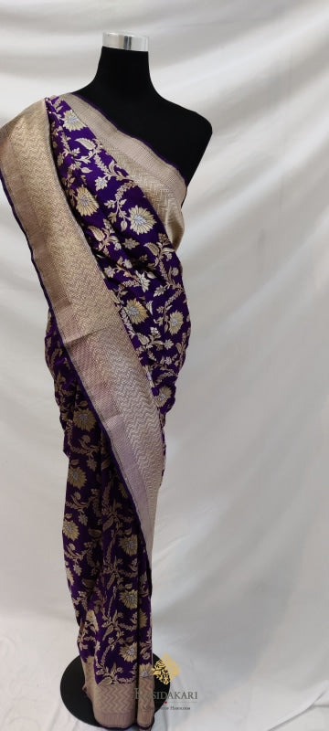 Purple Katan Silk Banarasi Handloom Saree