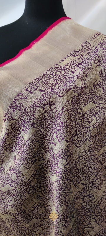 Purple Katan Silk Handloom Banarasi Dupatta