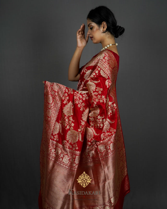 Red Kadwa Katan Silk Banarasi Saree