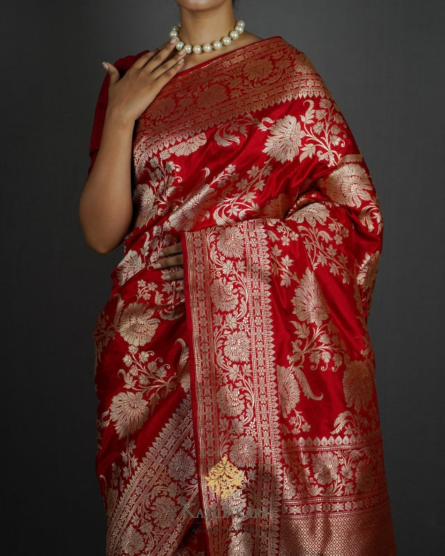 Red Kadwa Katan Silk Banarasi Saree