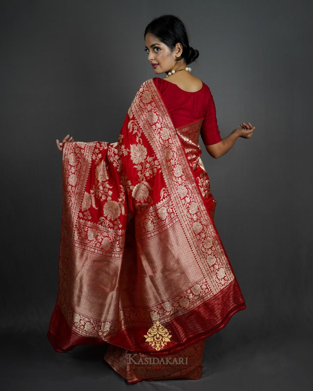 Red Kadwa Katan Silk Banarasi Saree