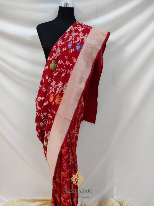 Red Katan Silk Banarasi Handloom Saree
