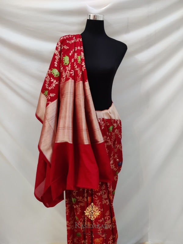 Red Katan Silk Banarasi Handloom Saree