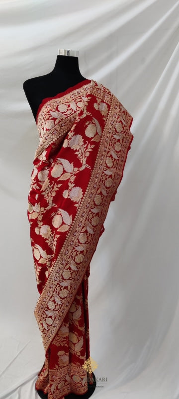 Red Katan Silk Banarasi Handloom Saree