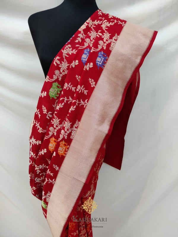 Red Katan Silk Banarasi Handloom Saree