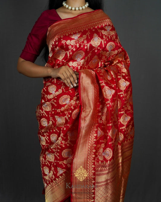 Red Katan Silk Handloom Banarasi Saree
