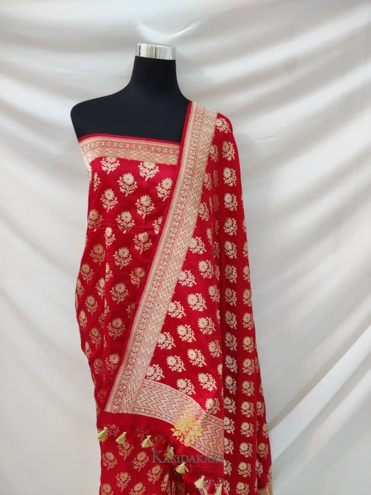 Red Katan Silk Handloom Dupatta