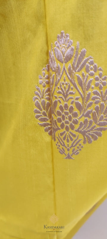 Yellow Katan Silk Banarasi Handloom Dupatta