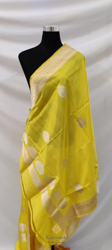 Yellow Katan Silk Banarasi Handloom Dupatta