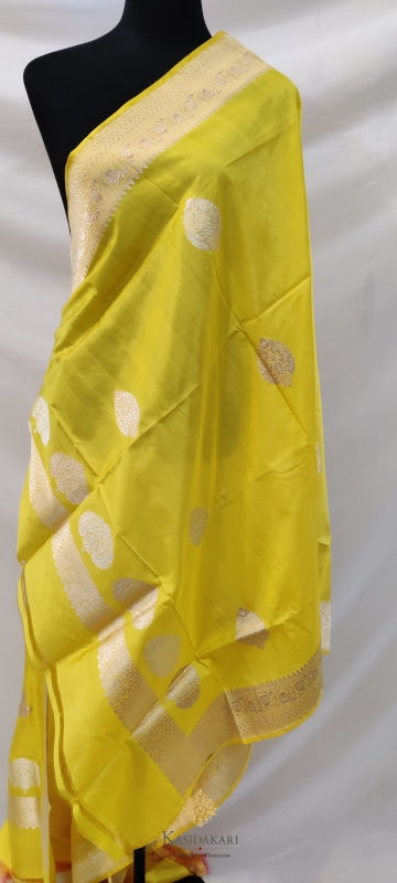 Yellow Katan Silk Banarasi Handloom Dupatta